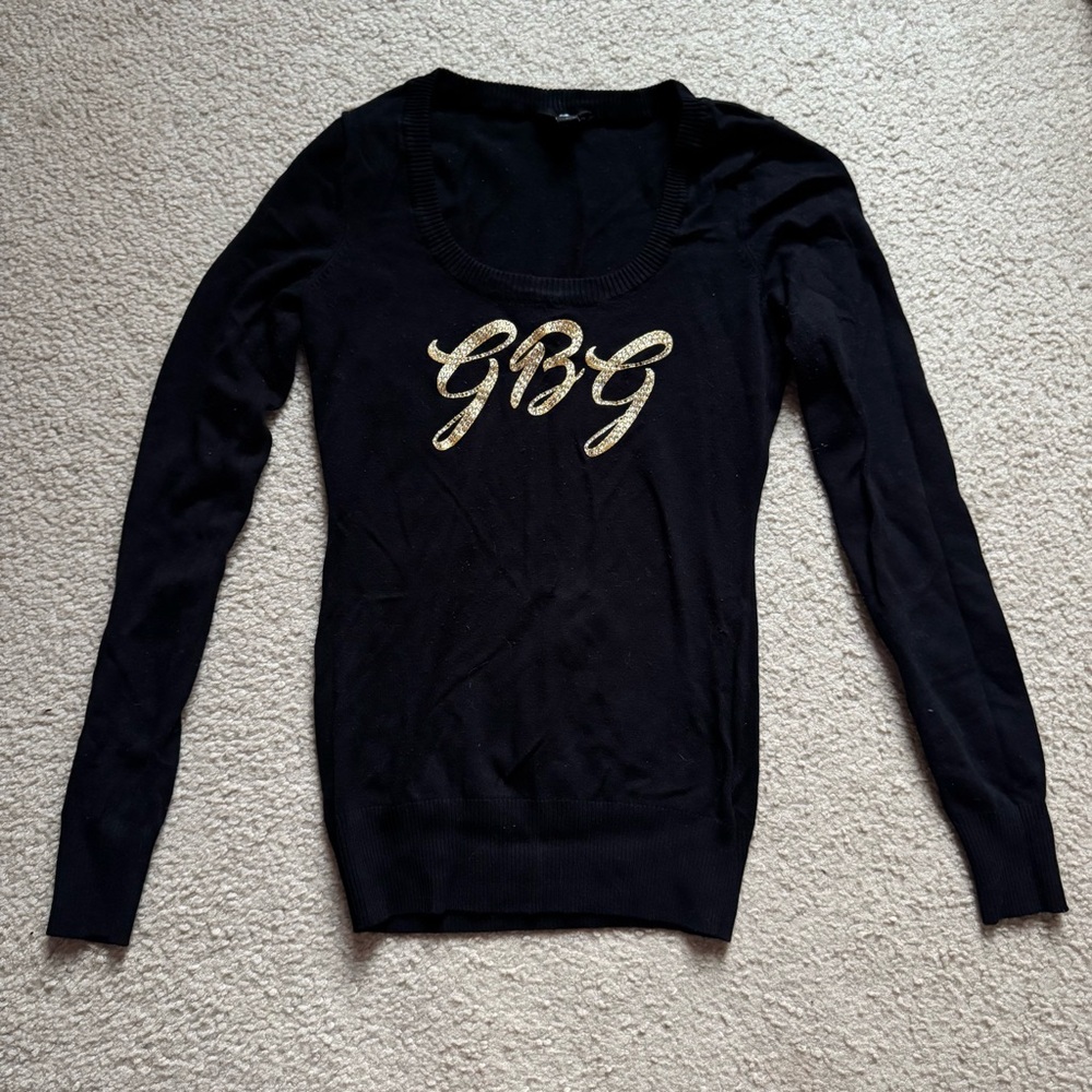 Guess GBG Black Long Sleeve Sweater with Logo Size Small Y2K